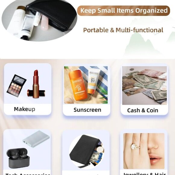 Small Makeup Bag for Purse Mini Cosmetic Pouch Zipper Little Wristlet, Tiny Make - Picture 3 of 8